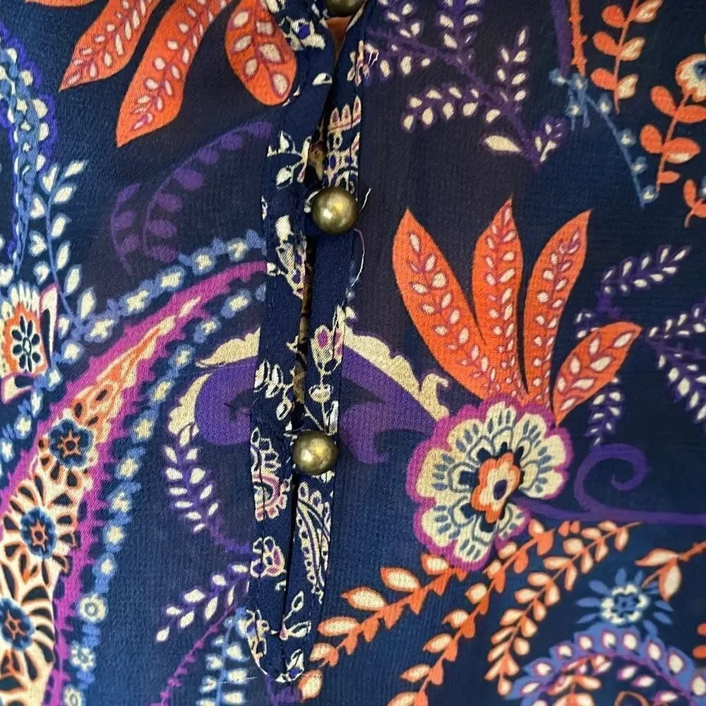 CHAPS Womens Tunic Blouse Top‎ 3/4 Sleeve V Neck Paisley Blue Orange Size XL - Picture 6 of 8